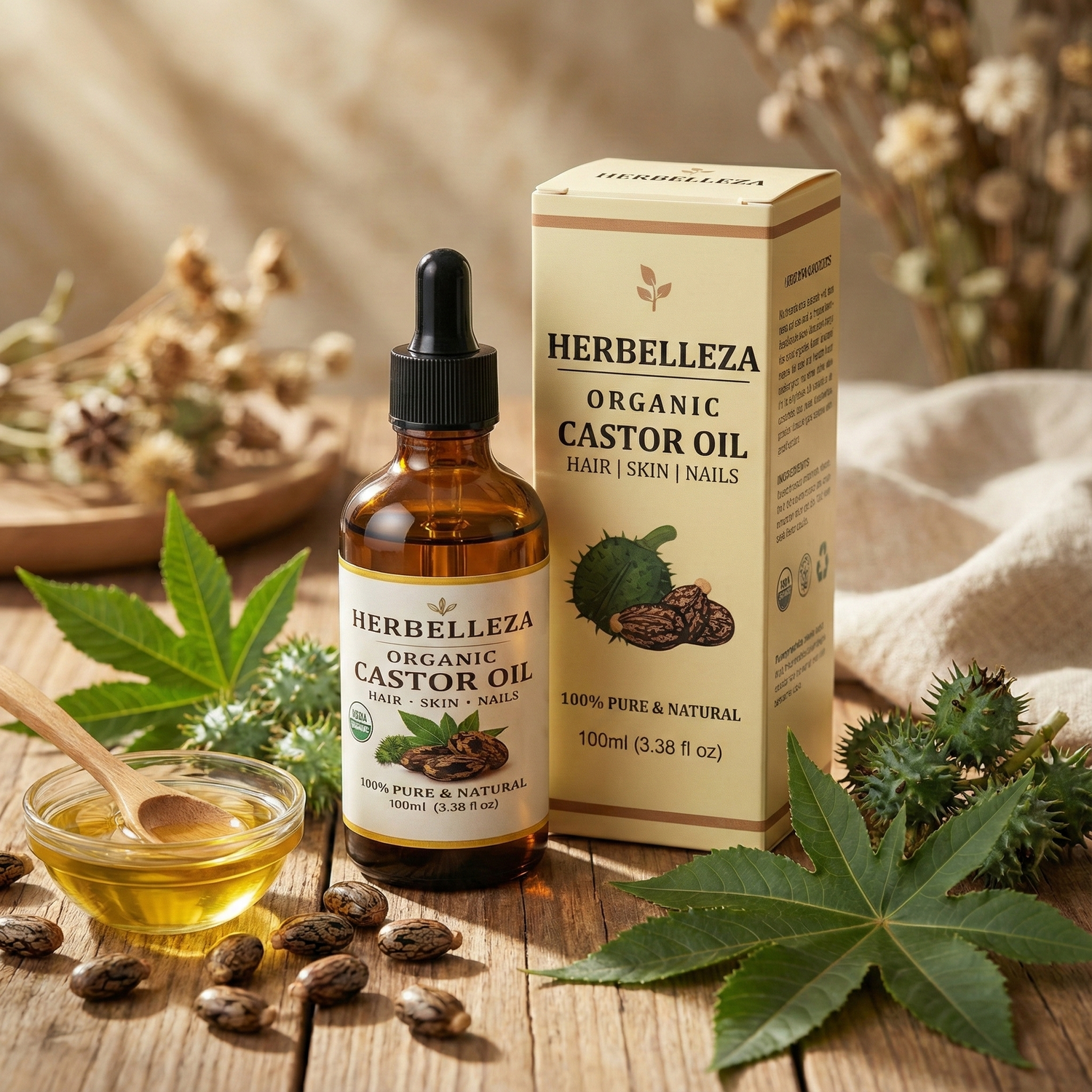 Herbelleza Organic Castor Oil for Hair Growth & Root Strengthening